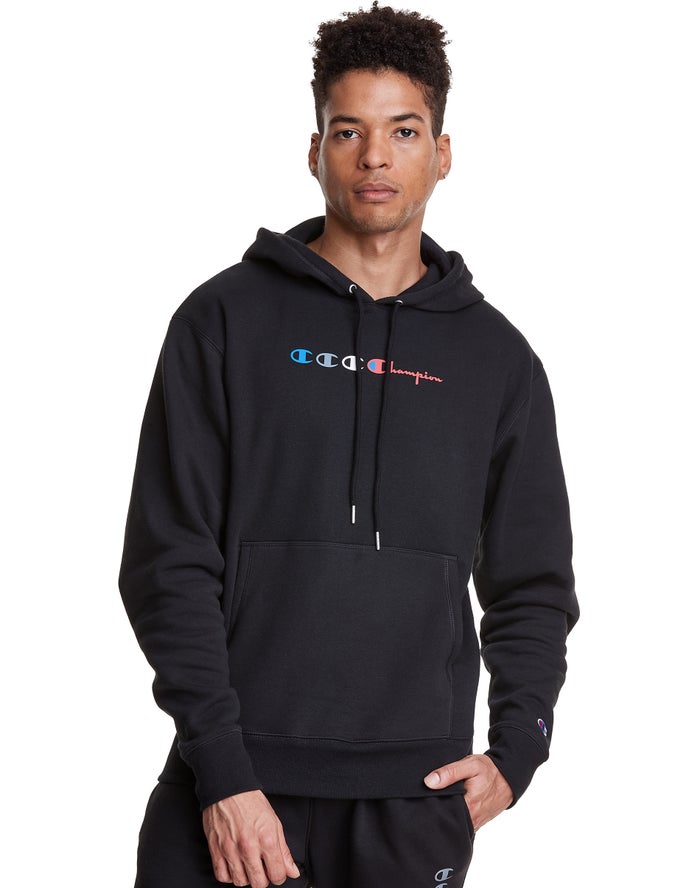 Champion Herre Hættetrøje Sort - Classic Fleece Triple Logo - Danmark NDE-570632